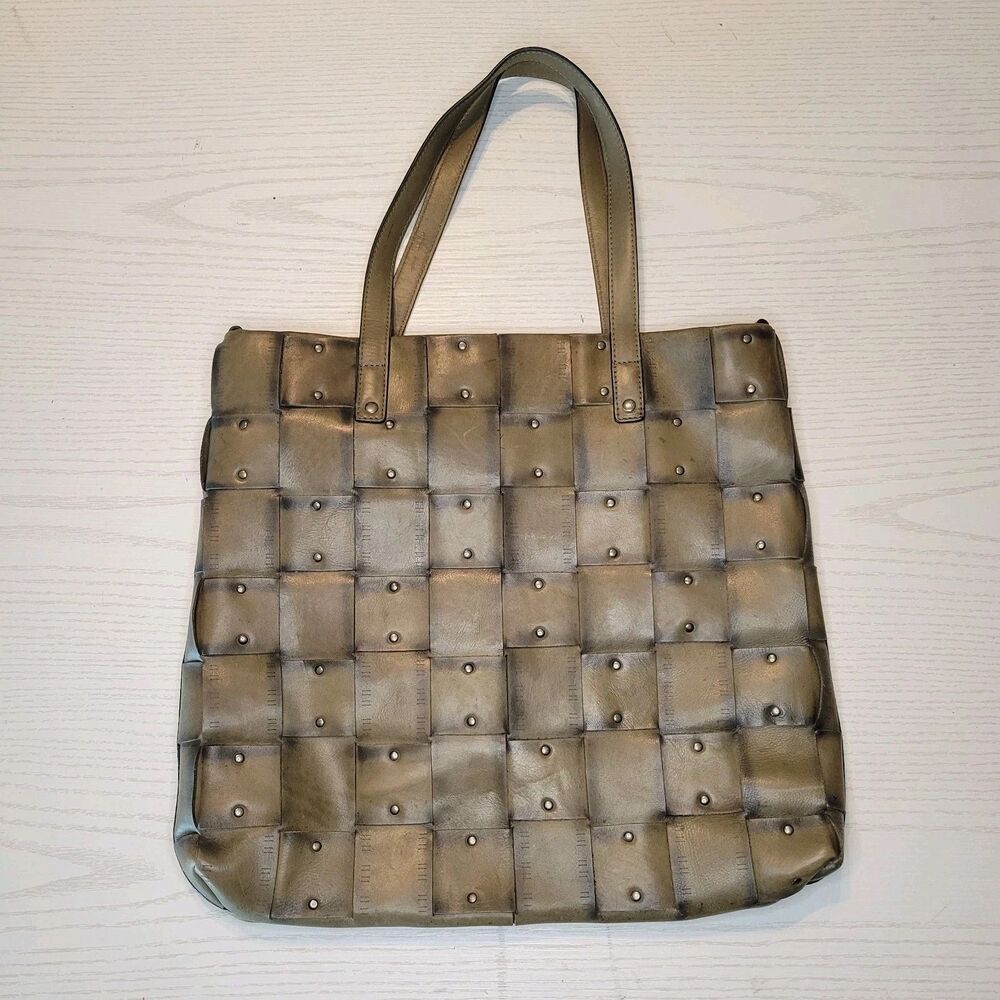 Marta Ponti Portugal Large Genuine Leather Woven Shoulder Bag Green-Brown